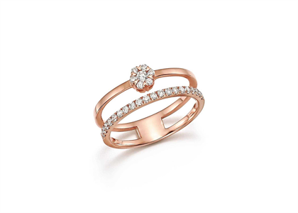 Ladies CZ Studded Double Band Ring with Rose Gold Plate